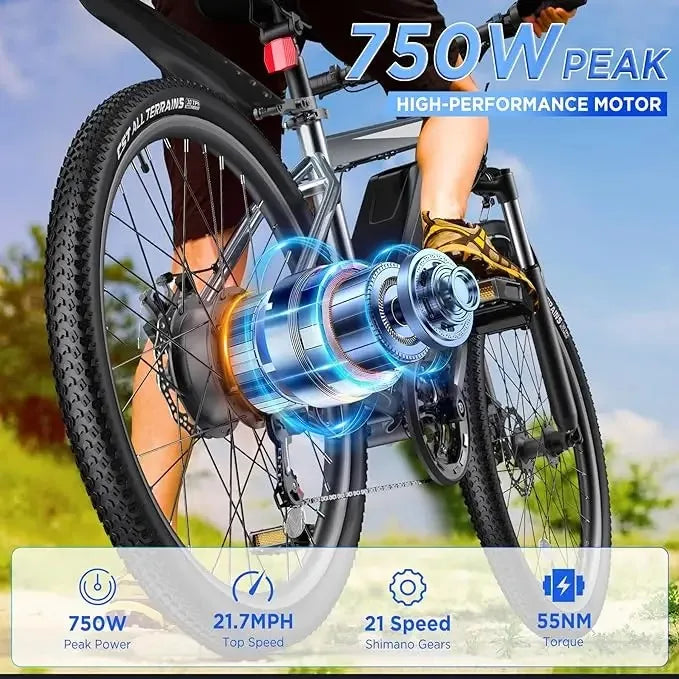 Electric Bike 26'' 750W Up to 50 Miles 21.7MPH