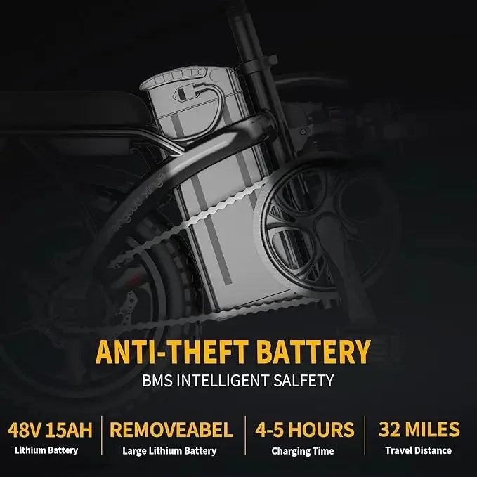 400W Motor 22MPH Max Speed, 14” Tire, 48V Electric Bike