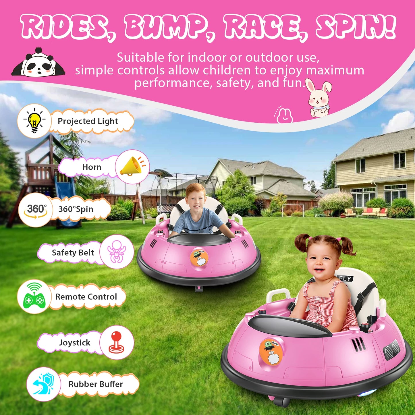 12V Bumper Car Ride on W/ 5-Point Seat Belt, 3-Speeds