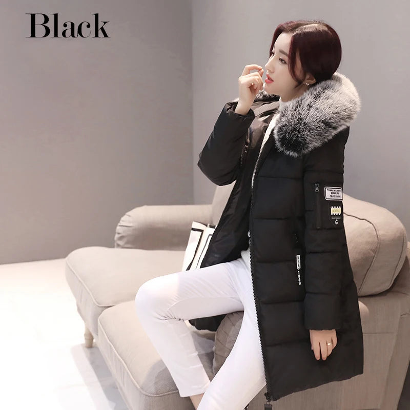 Parka Long Cotton Casual Fur Hooded Jacket