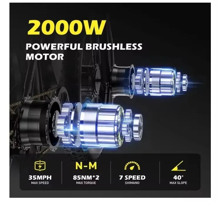 Electric Bike for Adult 2000W Peak 2500W Dual Motor