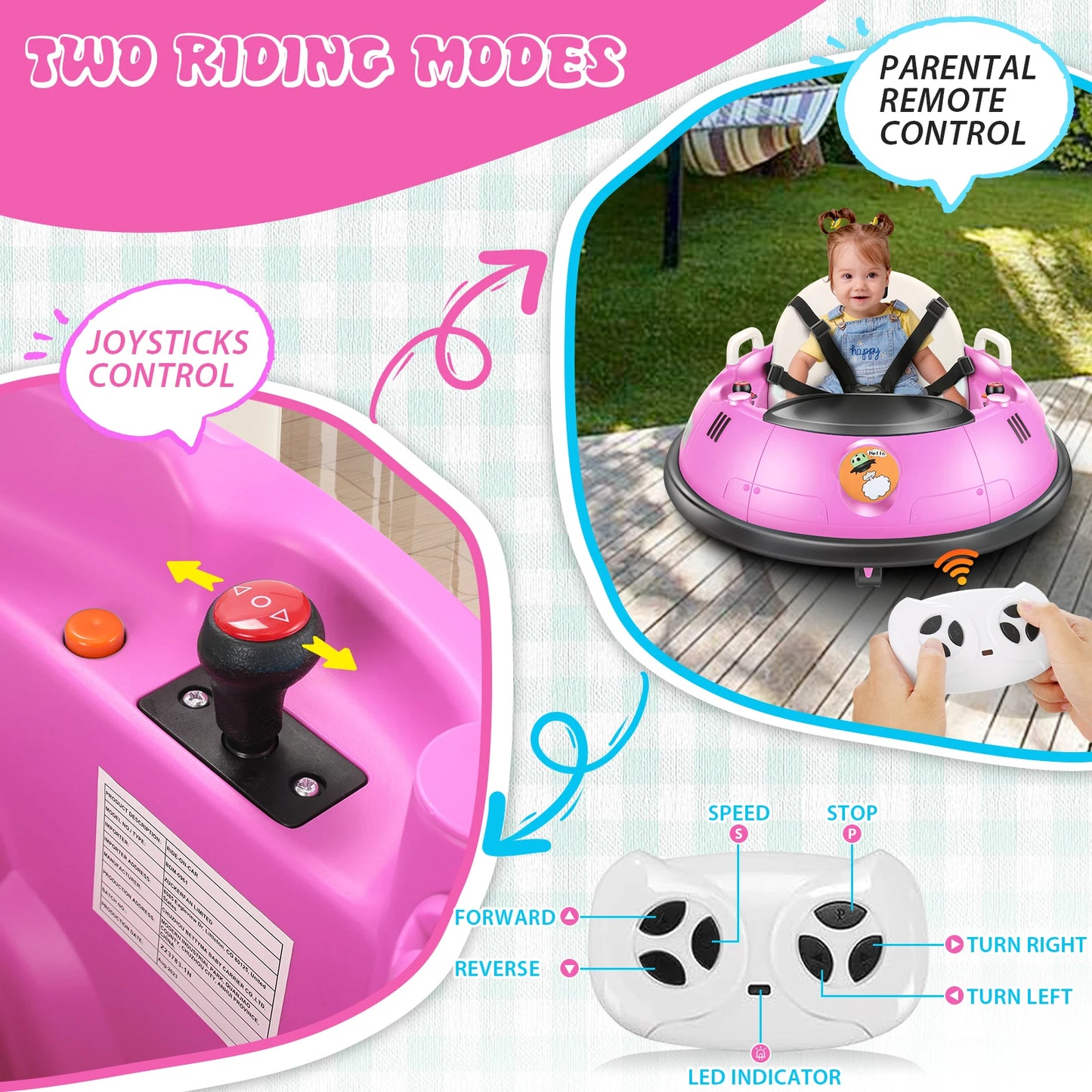 12V Bumper Car Ride on W/ 5-Point Seat Belt, 3-Speeds