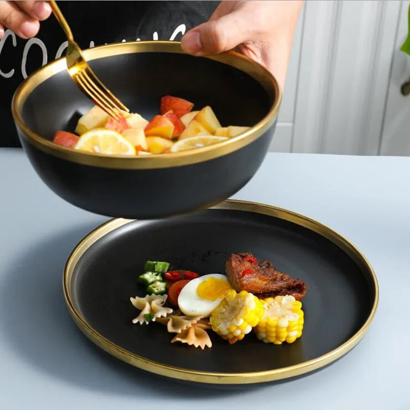 Matte Gold Inlay Black Porcelain Dinner Set