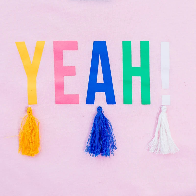Cotton Teen Girl Short Sleeve TShirt Kids Letter Print Tassel Tees Big Girls Top Children Clothes 2021 Summer 8 10 12 14 16Years