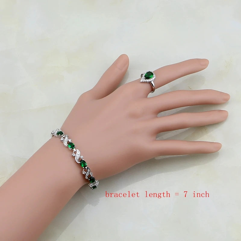 Jewelry Green White Earrings/Pendant/Necklace/ Open Rings/Bracelet