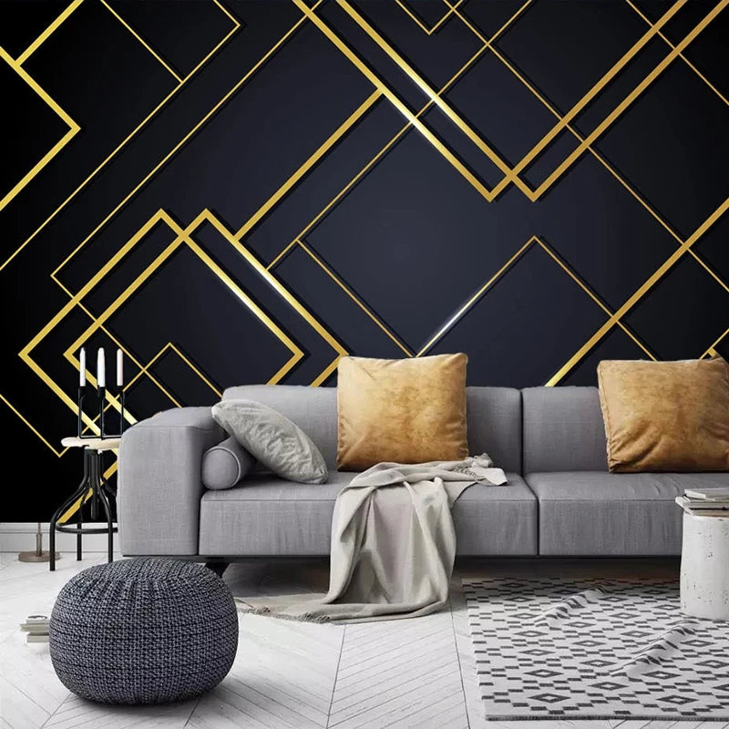 3D Wallpaper Golden Lines Geometric Mural