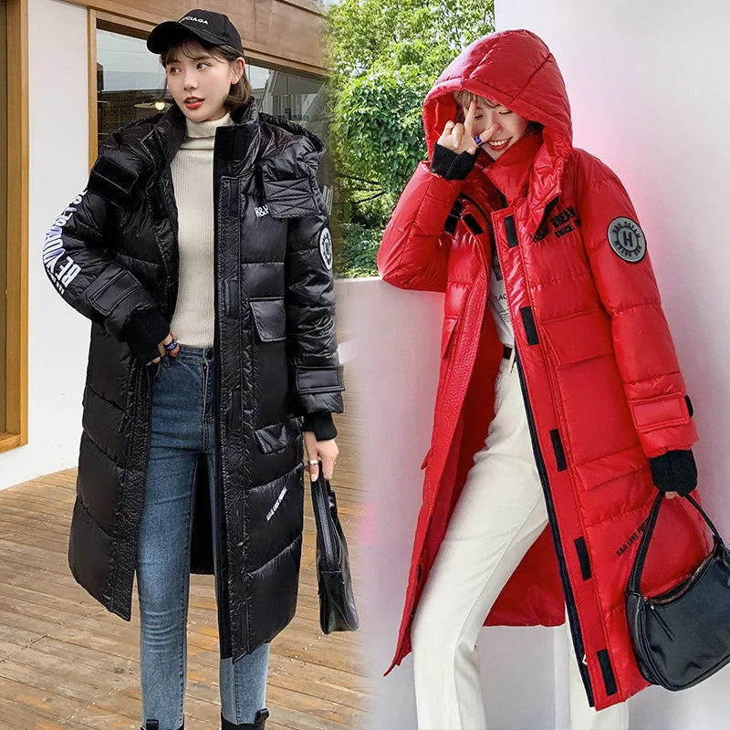 Women's Shiny Down Cotton Turtleneck Parka