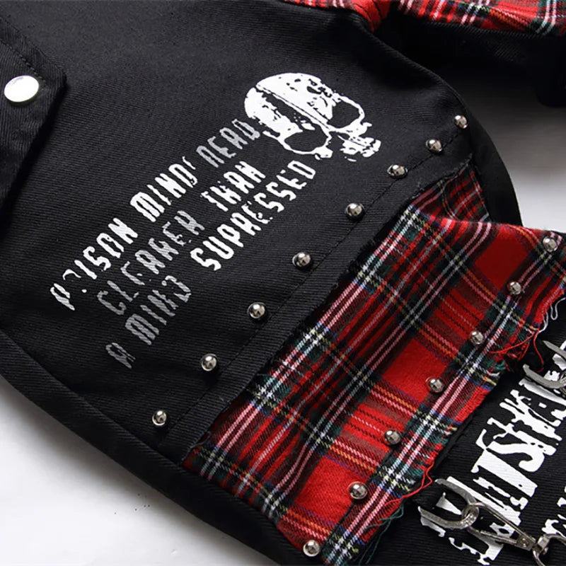 Men's Scotland Red Plaid Tartan Patchwork Jeans