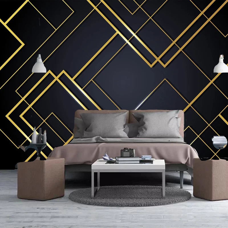 3D Wallpaper Golden Lines Geometric Mural