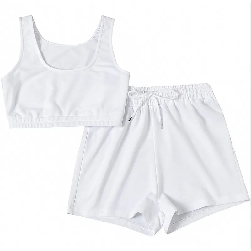 Two Piece Crop Top Matching Shorts Athleisure Set