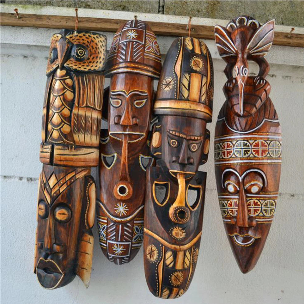 Wood Carved Masks Retro Wall Decoration
