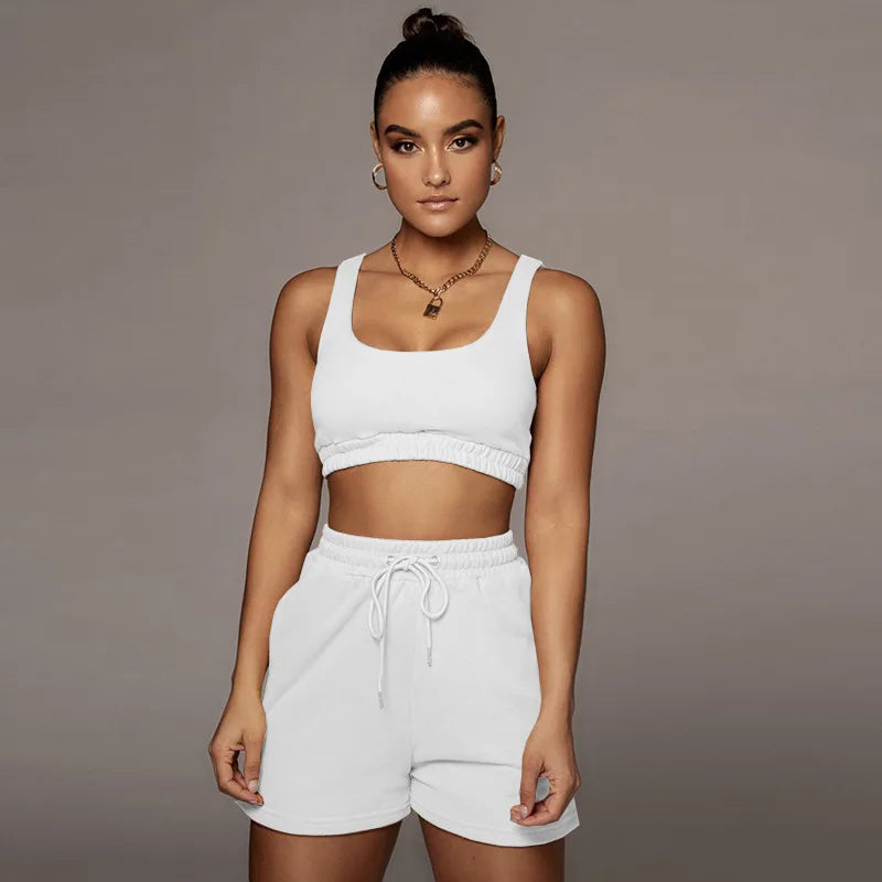Two Piece Crop Top Matching Shorts Athleisure Set