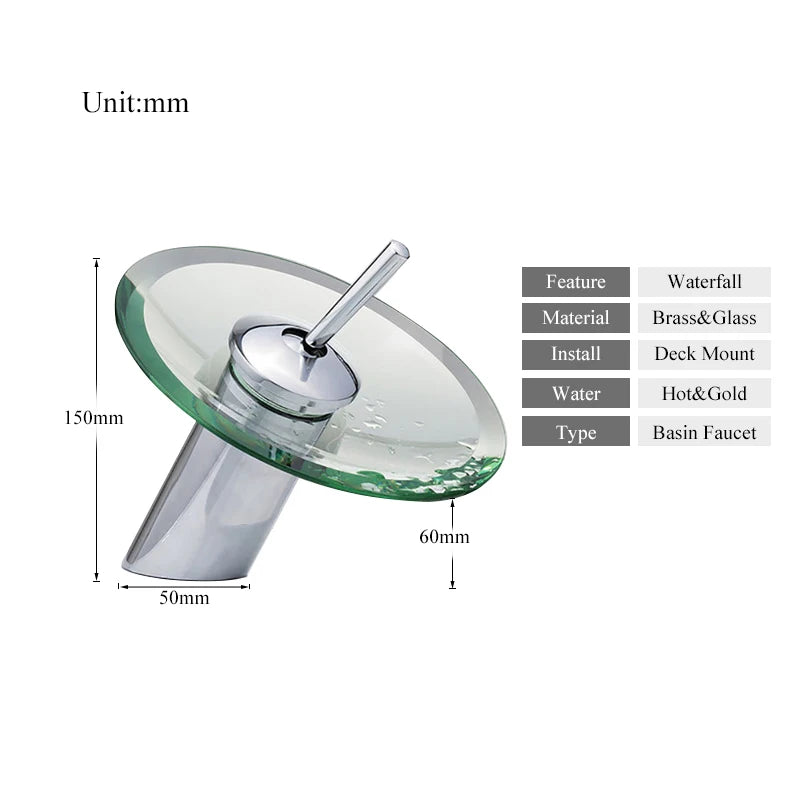 Colorful Glass Waterfall Bathroom Basin Sink Faucet