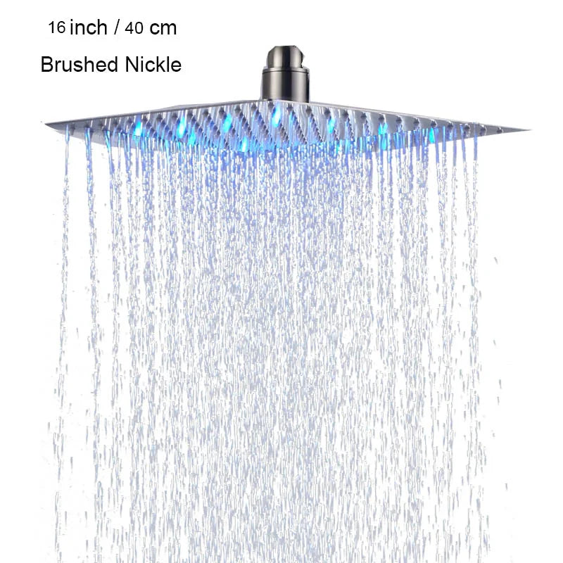 Chrome LED Rainfall Shower Head Stainless Steel Color Changing