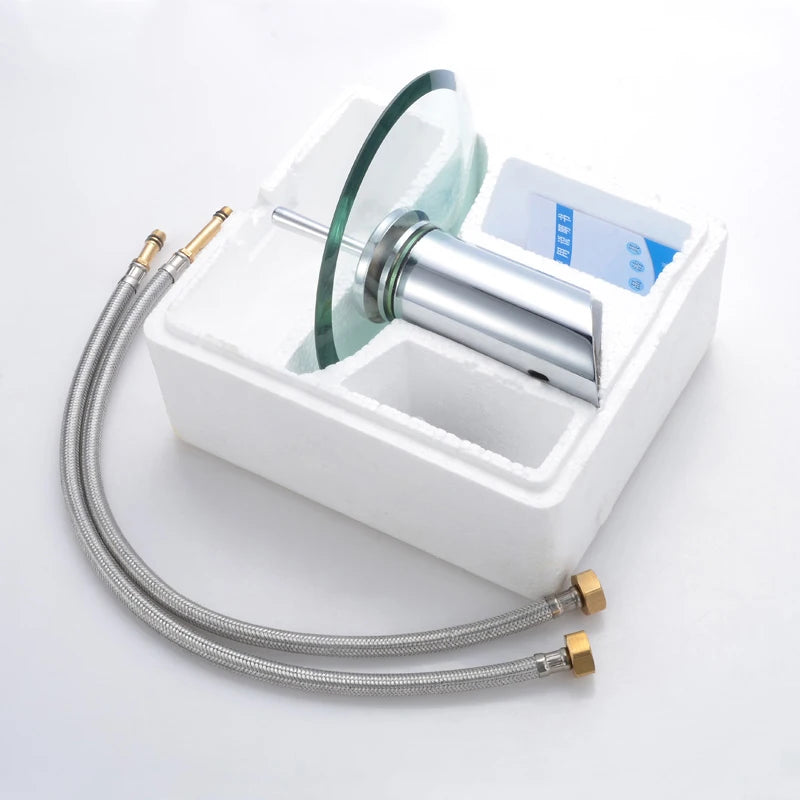 Colorful Glass Waterfall Bathroom Basin Sink Faucet