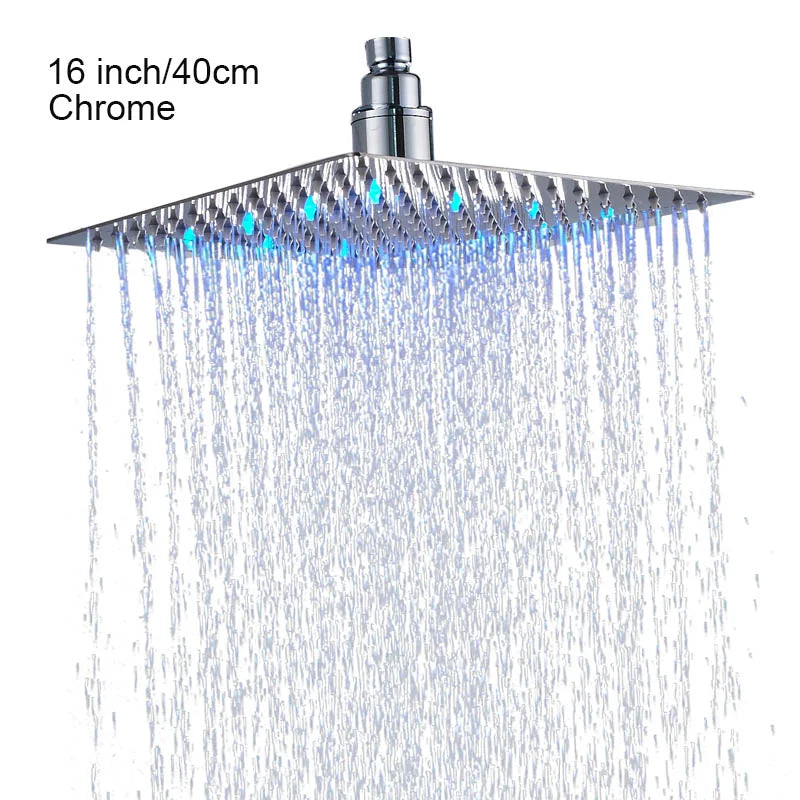 Chrome LED Rainfall Shower Head Stainless Steel Color Changing