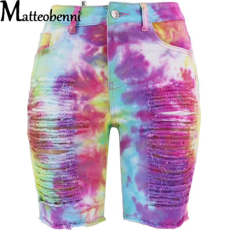 Tie Dye Print High Waist Sexy Jeans Shorts