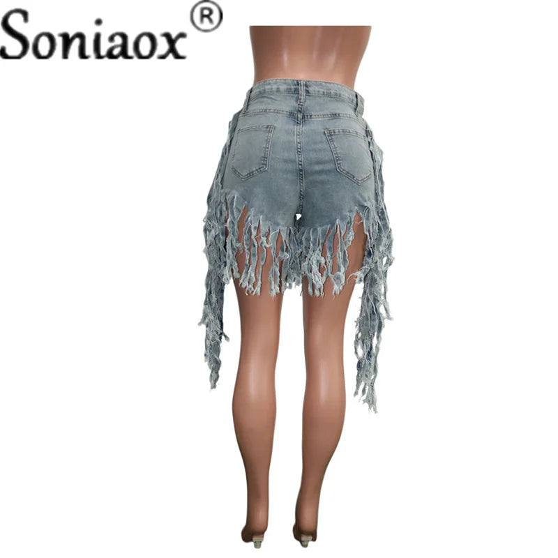 Tassel High Waist Ladies Night Club Denim Shorts