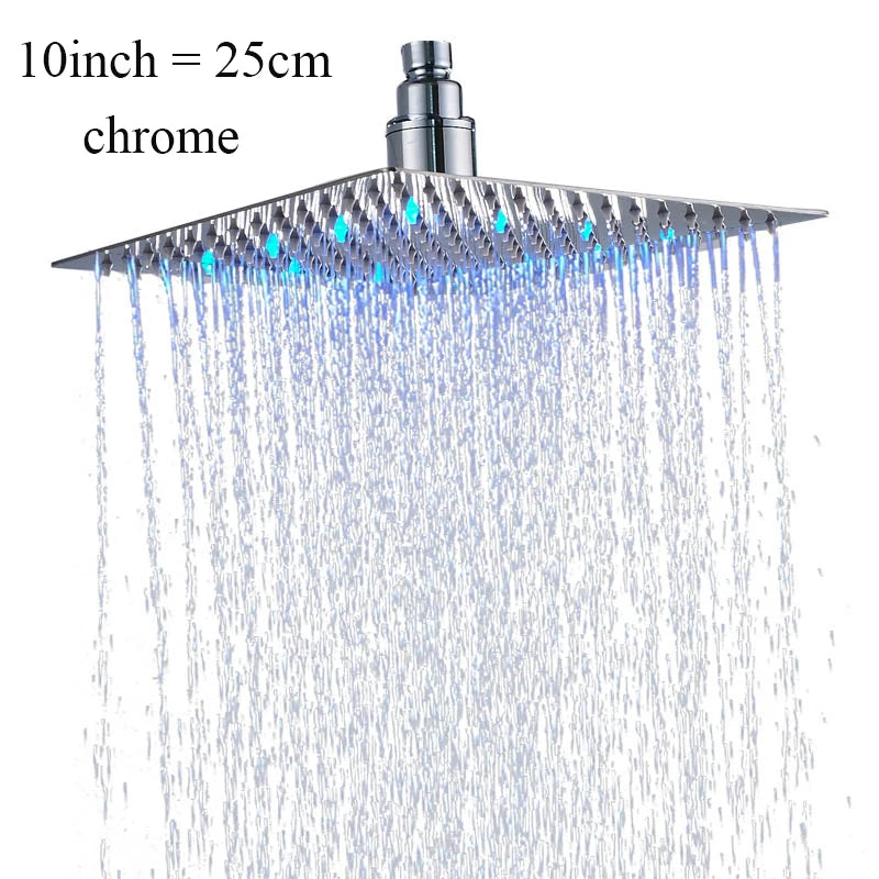 Chrome LED Rainfall Shower Head Stainless Steel Color Changing
