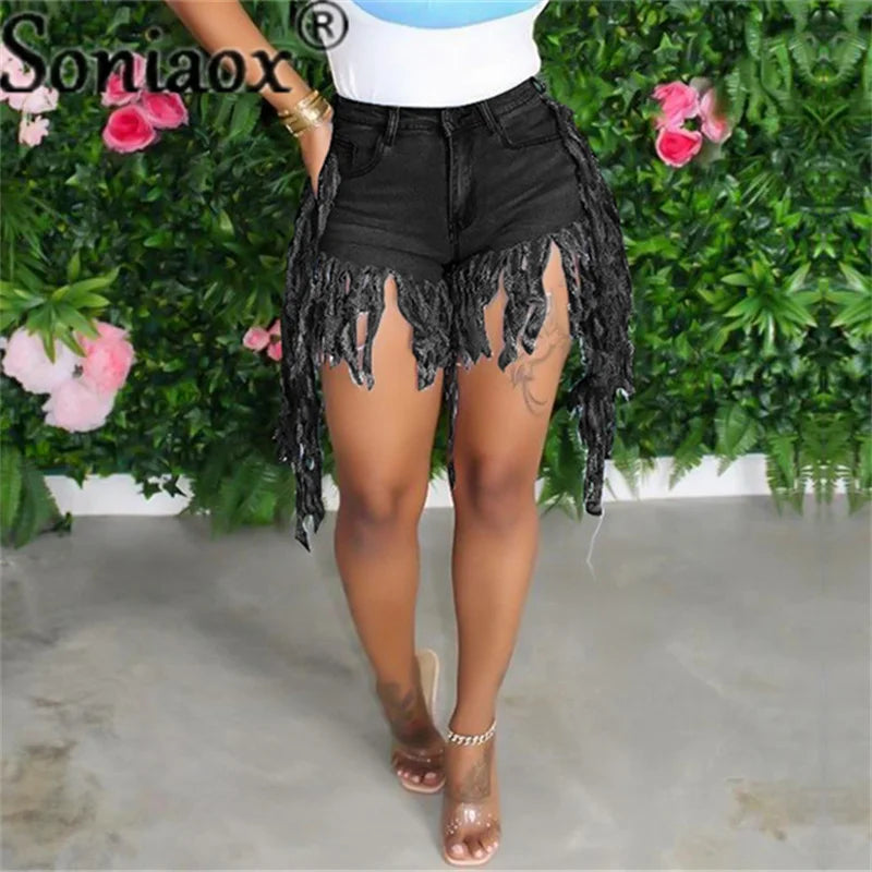 Tassel High Waist Ladies Night Club Denim Shorts