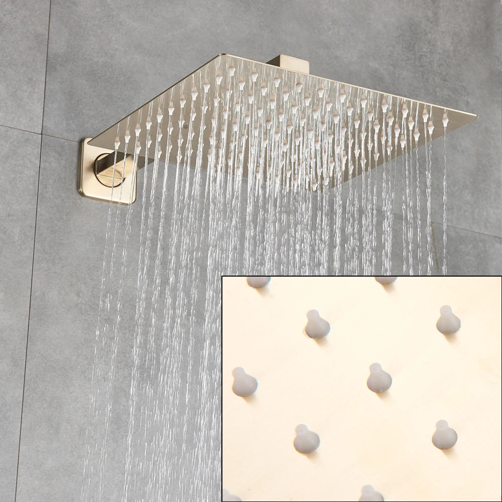 Brushed Golden Faucet Wall Mounted 8" Rainfall Bath Shower Set