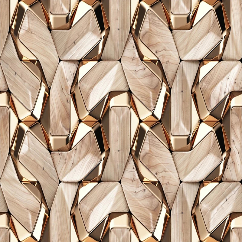 Modern 3D Abstract Gold Metal Pattern Wall Paper