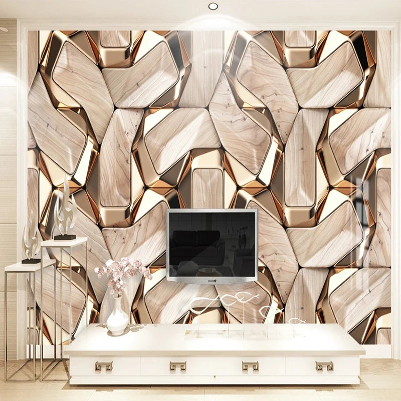 Modern 3D Abstract Gold Metal Pattern Wall Paper