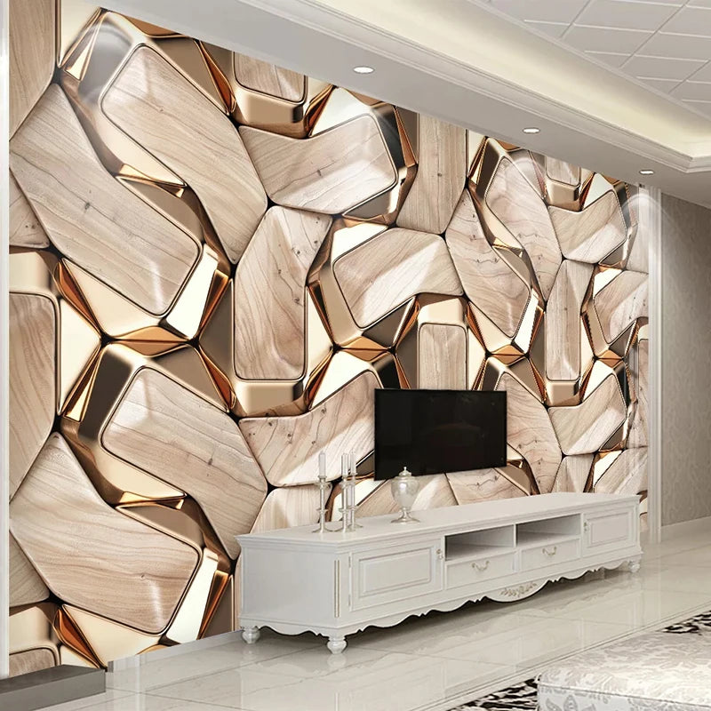 Modern 3D Abstract Gold Metal Pattern Wall Paper