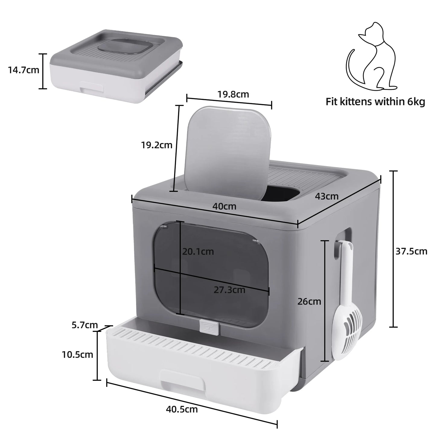 Cat Litter Box Foldable Top Entry Litter Box with Scoop Drawer