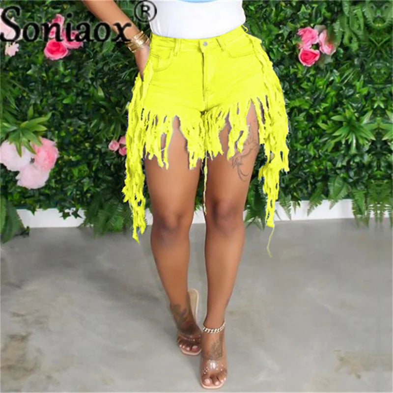 Tassel High Waist Ladies Night Club Denim Shorts
