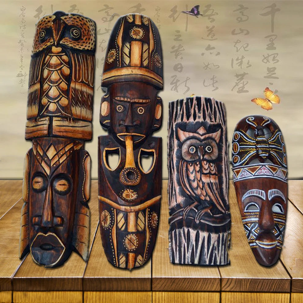 Wood Carved Masks Retro Wall Decoration
