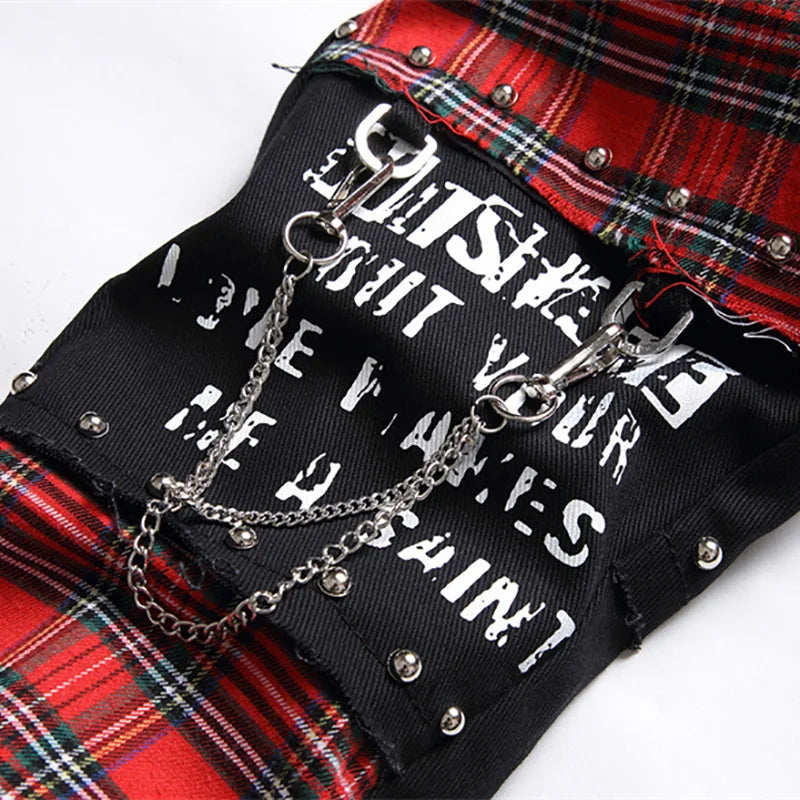 Men's Scotland Red Plaid Tartan Patchwork Jeans