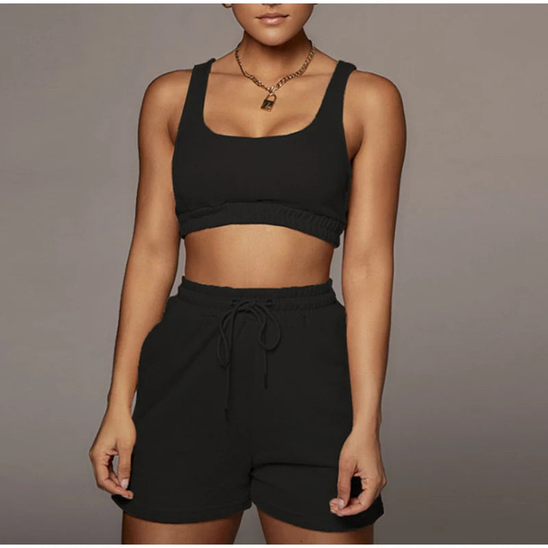 Two Piece Crop Top Matching Shorts Athleisure Set