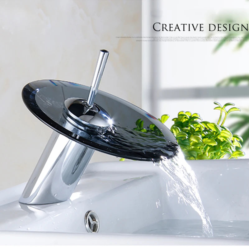Colorful Glass Waterfall Bathroom Basin Sink Faucet