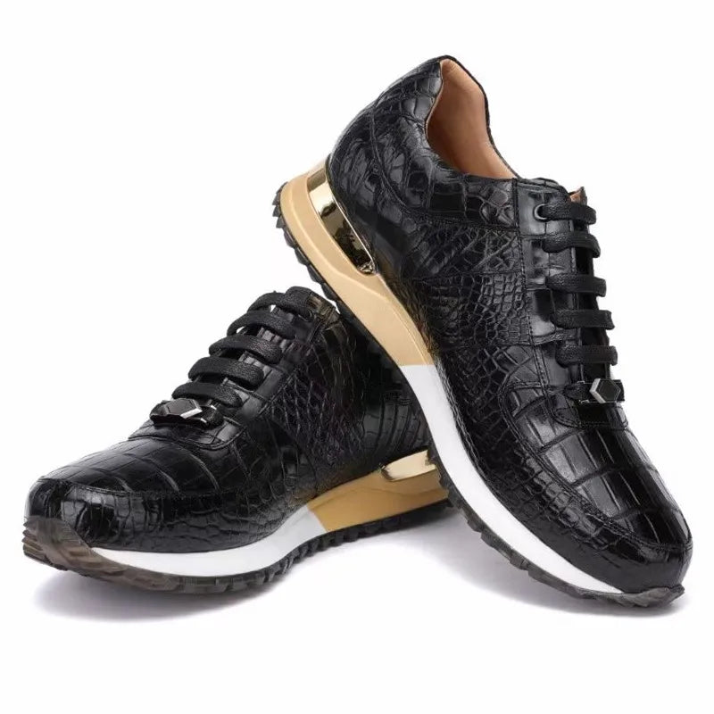 Authentic Exotic Crocodile Skin Men's Chic Brown Sneakers