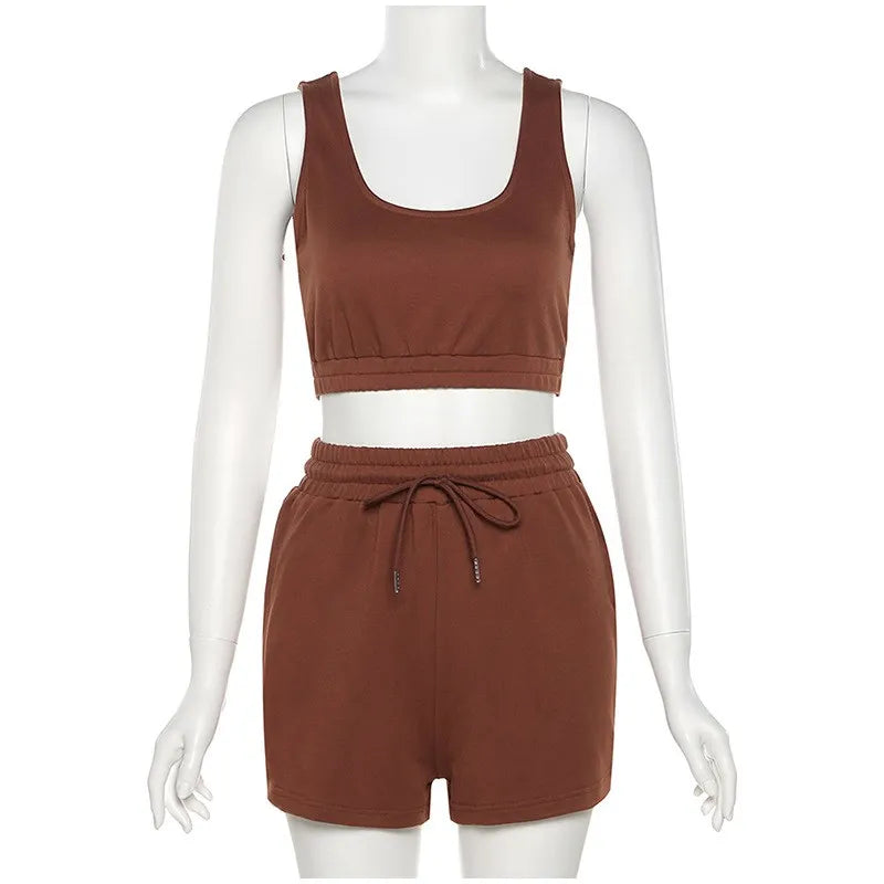 Two Piece Crop Top Matching Shorts Athleisure Set