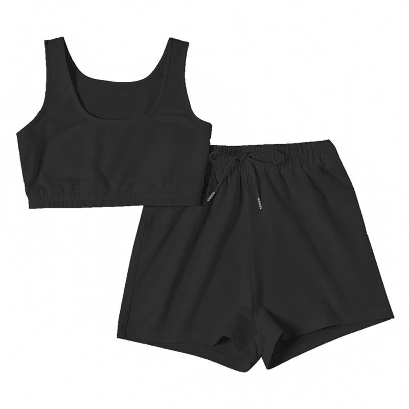 Two Piece Crop Top Matching Shorts Athleisure Set