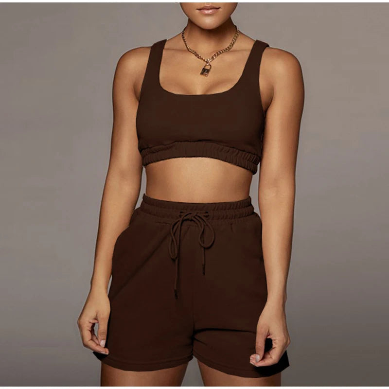 Two Piece Crop Top Matching Shorts Athleisure Set