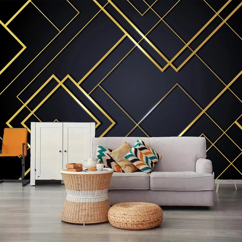 3D Wallpaper Golden Lines Geometric Mural