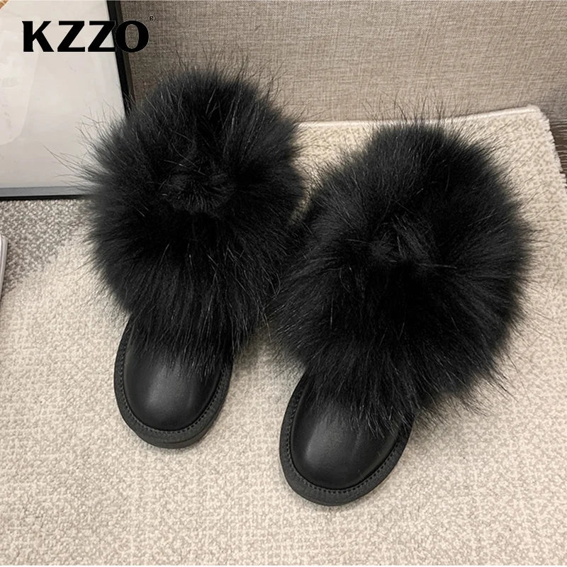 Fashion Style Natural Real Fox Fur Women Snow Boots