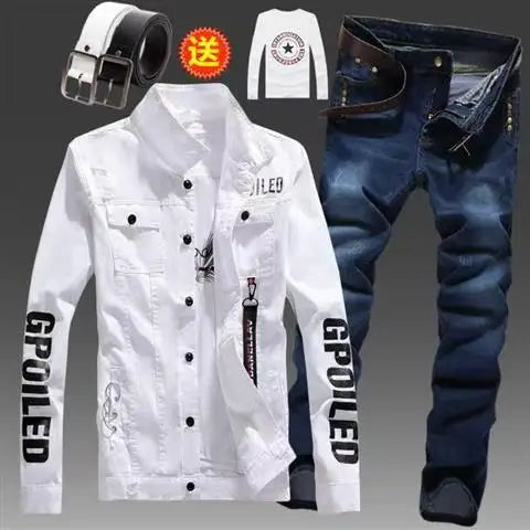 Men's Slim Fit Denim Jacket Pants 2pcs Set