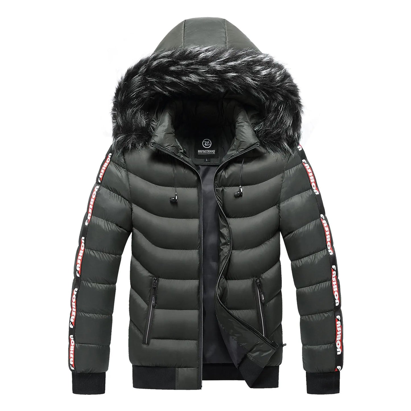 Winter Men Warm Hooded Parkas Detachable Hat