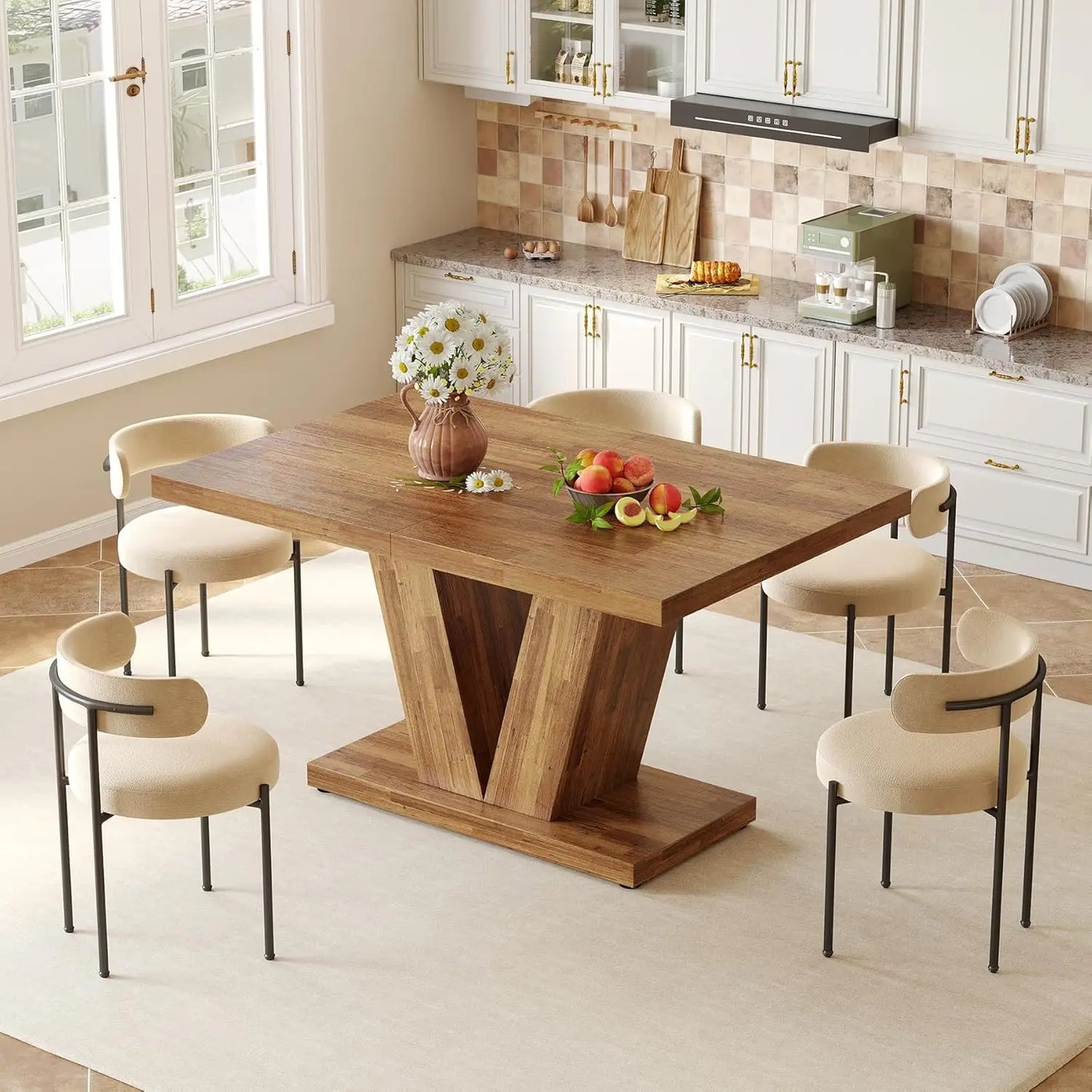 47 Inch Modern White Table for Dining Room, Kitchen