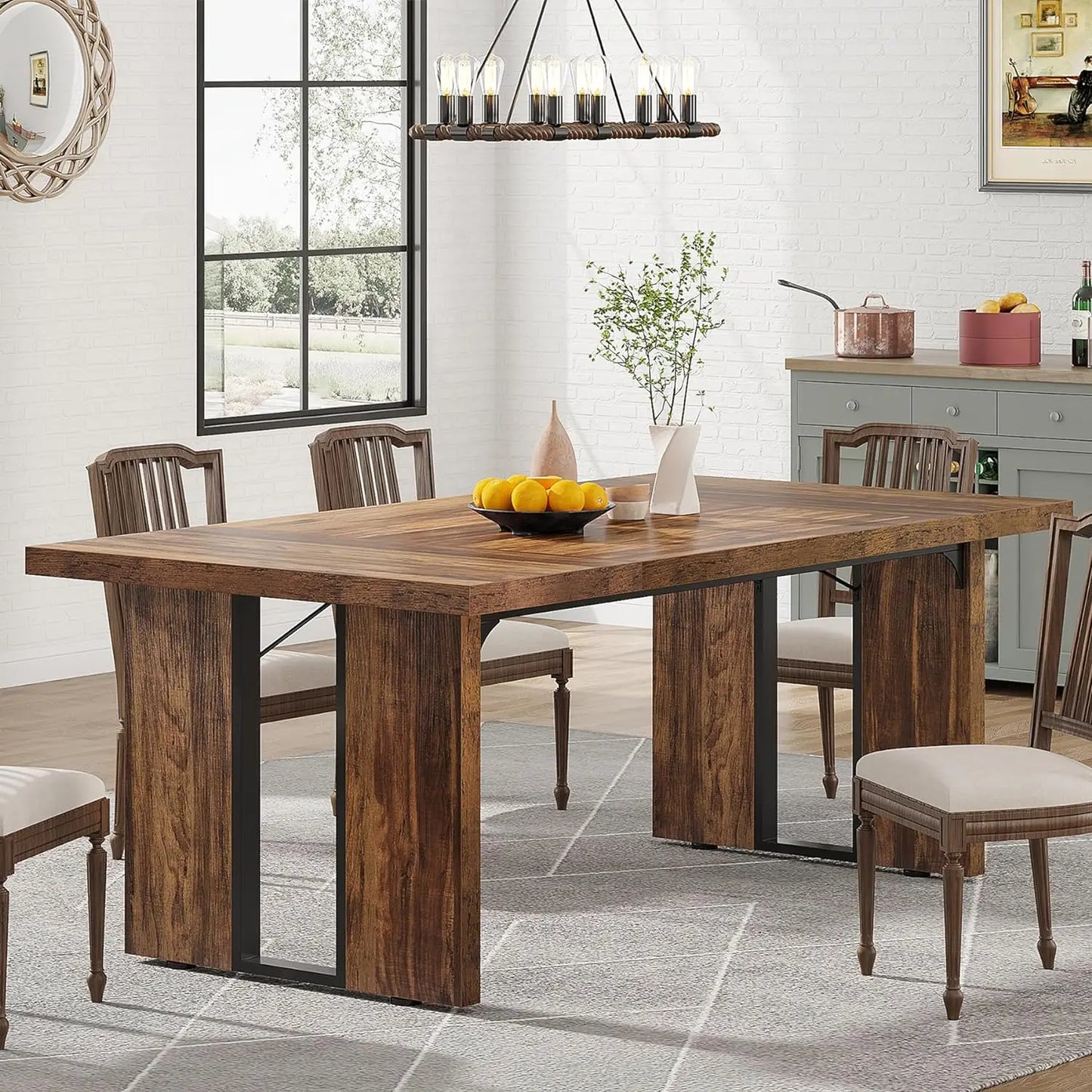 Dining Table Set for 6 to 8 People Rustic Farmhouse