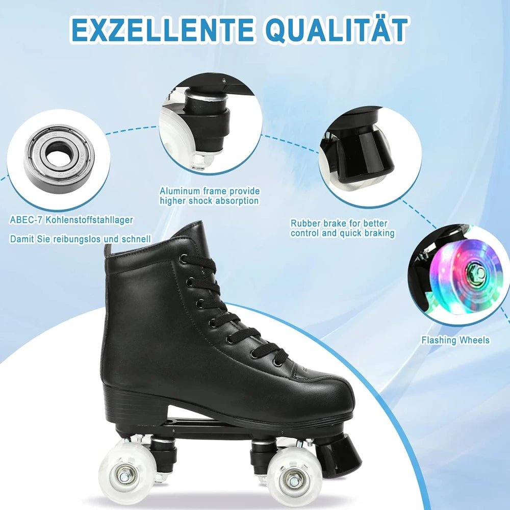 PU Leather Wheels Flash Roller Skates