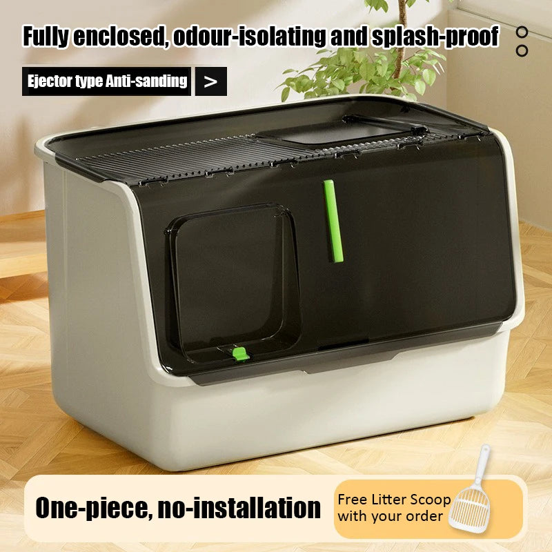 Top-Entry Cat Litter Box Extra Large Fully Enclosed Anti-Splash Mat Anti-Smell