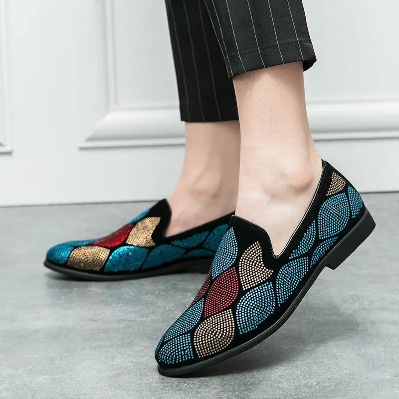 Mens Fashion Rhinestones Party Loafers