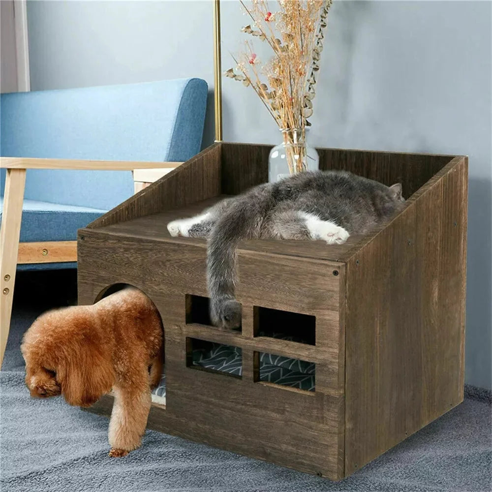 2 In 1 Wooden Hideout Shelter Small Pet Furniture