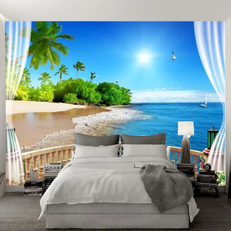 3D Wallpaper Sea View Large Mural Beach Landscape