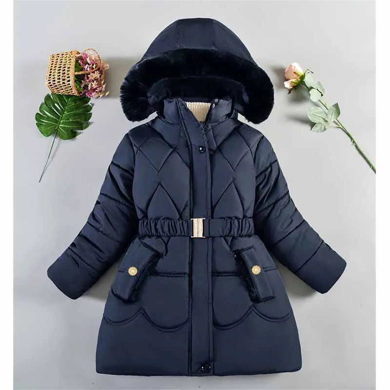 Girls Thickened Warm Waist Slim Fashion Long Jacket